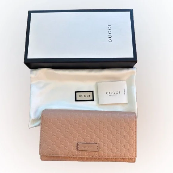 Gucci GG Leather Wallet with Gold Chain + Box & Dust Bag